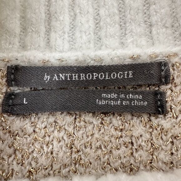 Anthropologie Hearts Sweater Women L Neutral Gold Puff Sleeve High Neck Pullover - Picture 10 of 16